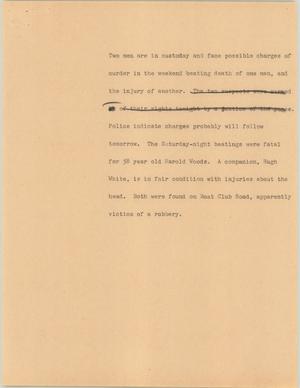 Primary view of object titled '[News Script: Woods Beating]'.
