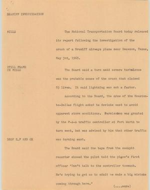Primary view of object titled '[News Script: Braniff investigation]'.