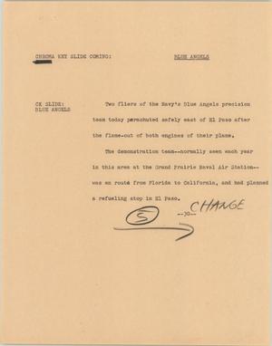 Primary view of object titled '[News Script: Blue Angels]'.