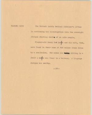Primary view of object titled '[News Script: Azle shooting investigation continues]'.