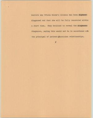 Primary view of object titled '[News Script: Tricia Nixon illness]'.