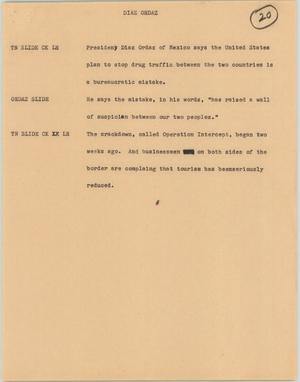 Primary view of object titled '[News Script: Diaz Ordaz]'.
