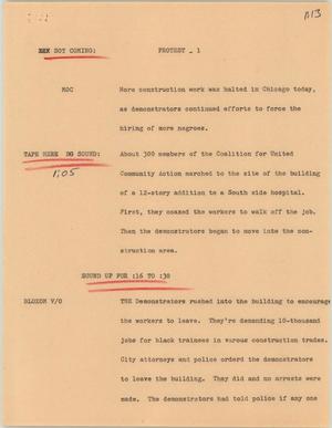 Primary view of object titled '[News Script: Protest]'.