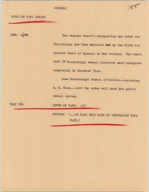 Primary view of object titled '[News Script: Schools]'.