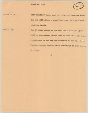 Primary view of object titled '[News Script: Agnew and Bush]'.