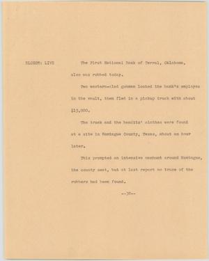 Primary view of object titled '[News Script: Oklahoma bank robbery]'.