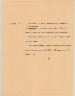 Primary view of object titled '[News Script: Civil Air Patrol crashed]'.