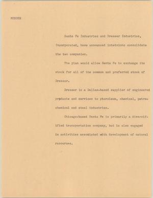 Primary view of object titled '[News Script: Merger]'.