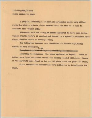 Primary view of object titled '[News Script: Youth killed in crash]'.