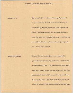 Primary view of object titled '[News Script: Texas news Lake Worth  report]'.