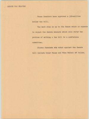 Primary view of object titled '[News Script: Senate tax measure]'.
