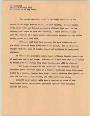Primary view of object titled '[News Script: Dallas Narcotics Raid]'.