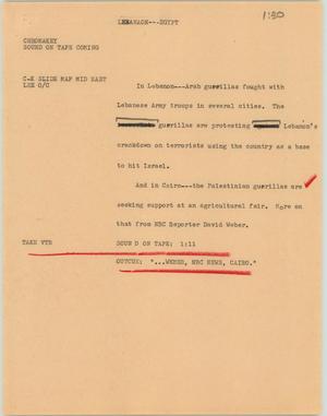 Primary view of object titled '[News Script: Lebanon - Egypt]'.