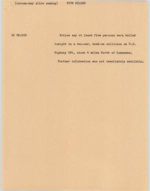 Primary view of object titled '[News Script: Five killed]'.
