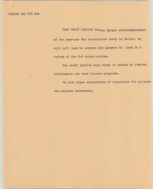Primary view of object titled '[News Script: Burger and the Bar]'.