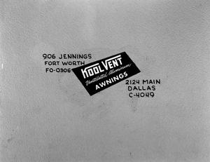 Primary view of object titled '[Advertisement for Kool Vent Awnings]'.