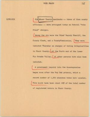Primary view of object titled '[News Script: Vote fraud]'.