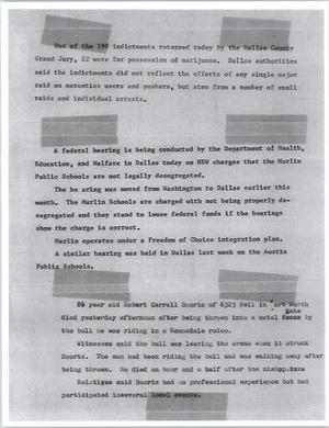 Primary view of object titled '[News Script: DFW news bulletins]'.