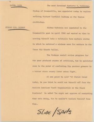 Primary view of object titled '[News Script: Archbishop appointed]'.