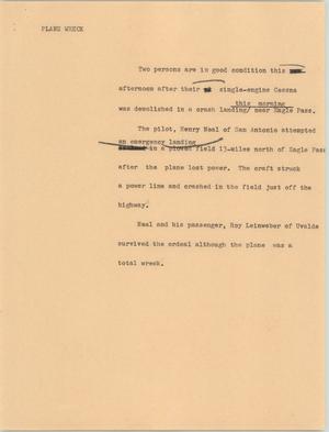 Primary view of object titled '[News Script: Plane wreck]'.