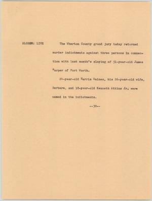 Primary view of object titled '[News Script: Harper murder case]'.