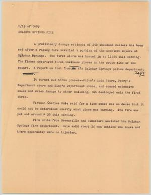 Primary view of object titled '[News Script: Sulphur springs fire]'.