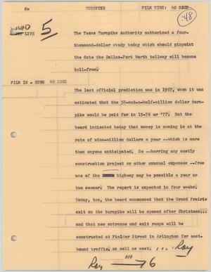 Primary view of object titled '[News Script: Turnpike Authority on tollway]'.