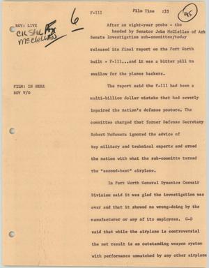 Primary view of object titled '[News Script: F-111 investigation]'.