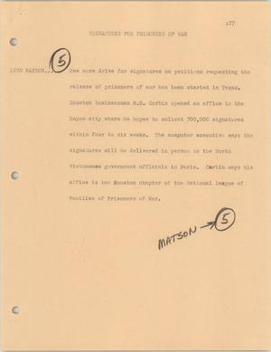 Primary view of object titled '[News Script: Signatures for Prisoners of War]'.