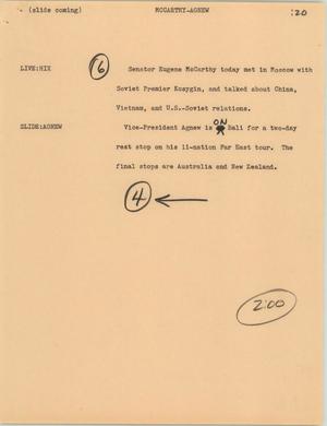 Primary view of object titled '[News Script: McCarthy vs Agnew]'.