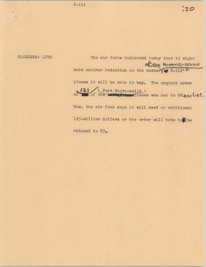 Primary view of object titled '[News Script: Plane purchases limited]'.