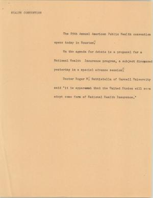 Primary view of object titled '[News Script: Health convention]'.