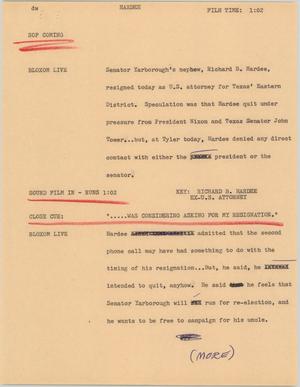Primary view of object titled '[News Script: Hardee]'.