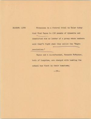 Primary view of object titled '[News Script: Hayes trial]'.