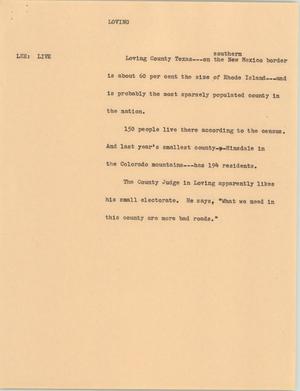 Primary view of object titled '[News Script: Loving County population]'.