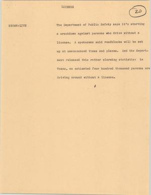 Primary view of object titled '[News Script: License]'.