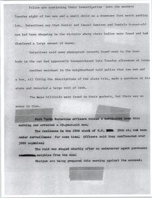 Primary view of object titled '[News Script: Investigation and raid]'.