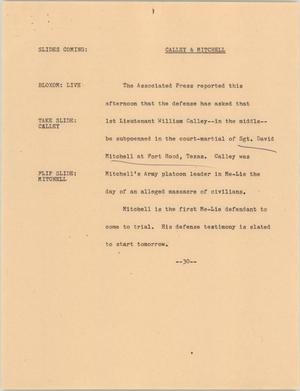 Primary view of object titled '[News Script: Calley and Mitchell]'.