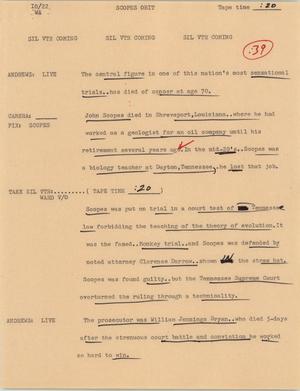 Primary view of object titled '[News Script: Scopes obit]'.