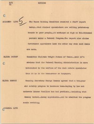 Primary view of object titled '[News Script: Housing]'.