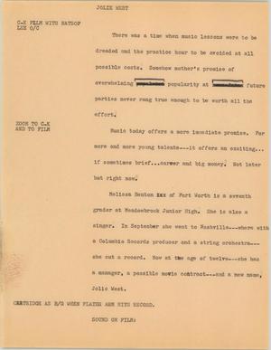 Primary view of object titled '[News Script: Jolie West]'.