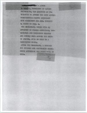 Primary view of object titled '[News Script: Nixon Baylor breakfast]'.