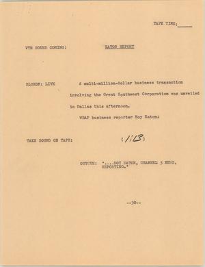 Primary view of object titled '[News Script: Eaton Report]'.