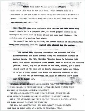 Primary view of object titled '[News Script: Drug raids and Vickers]'.
