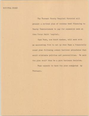 Primary view of object titled '[News Script: Hospital Board]'.