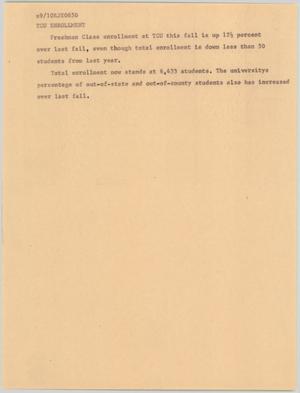 Primary view of object titled '[News Script: TCU enrollment]'.