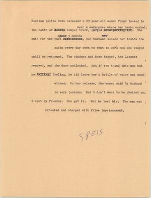 Primary view of object titled '[News Script: Houston wife imprisoned]'.