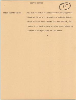 Primary view of object titled '[News Script: Griffin Square]'.