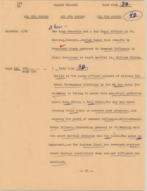 Primary view of object titled '[News Script: Calley hearing]'.