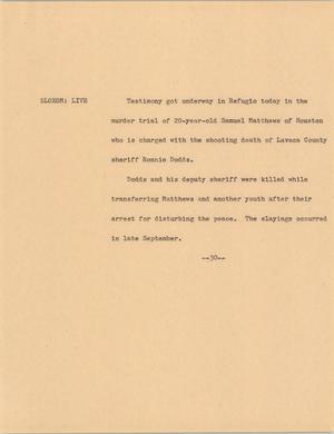 Primary view of object titled '[News Script: Murder trial testimony]'.